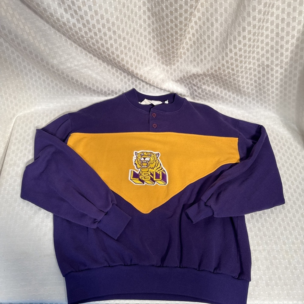 1990s LSU Tigers Crew Neck Sweat Shirt Size Medium Embroidered Tiger